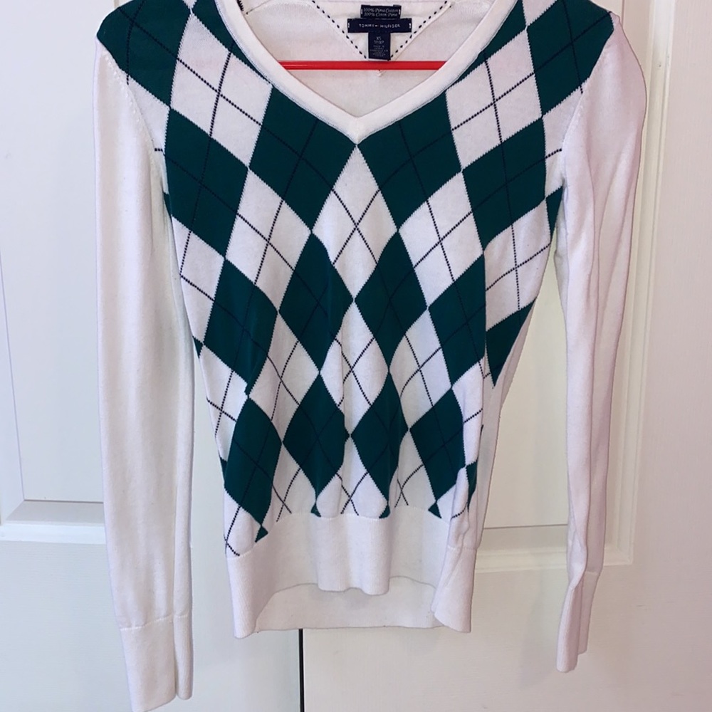 TOMMY HILFIGER V-Neck Cotton Sweater Argyle